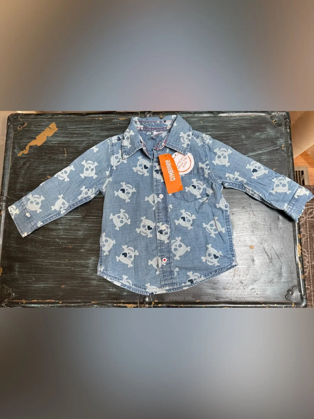 Gymboree Denim-Look Shirt with White Pirate Skulls